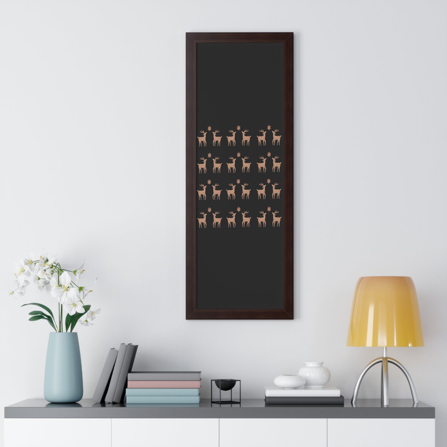 Deer Gold Pattern Framed Vertical Poster
