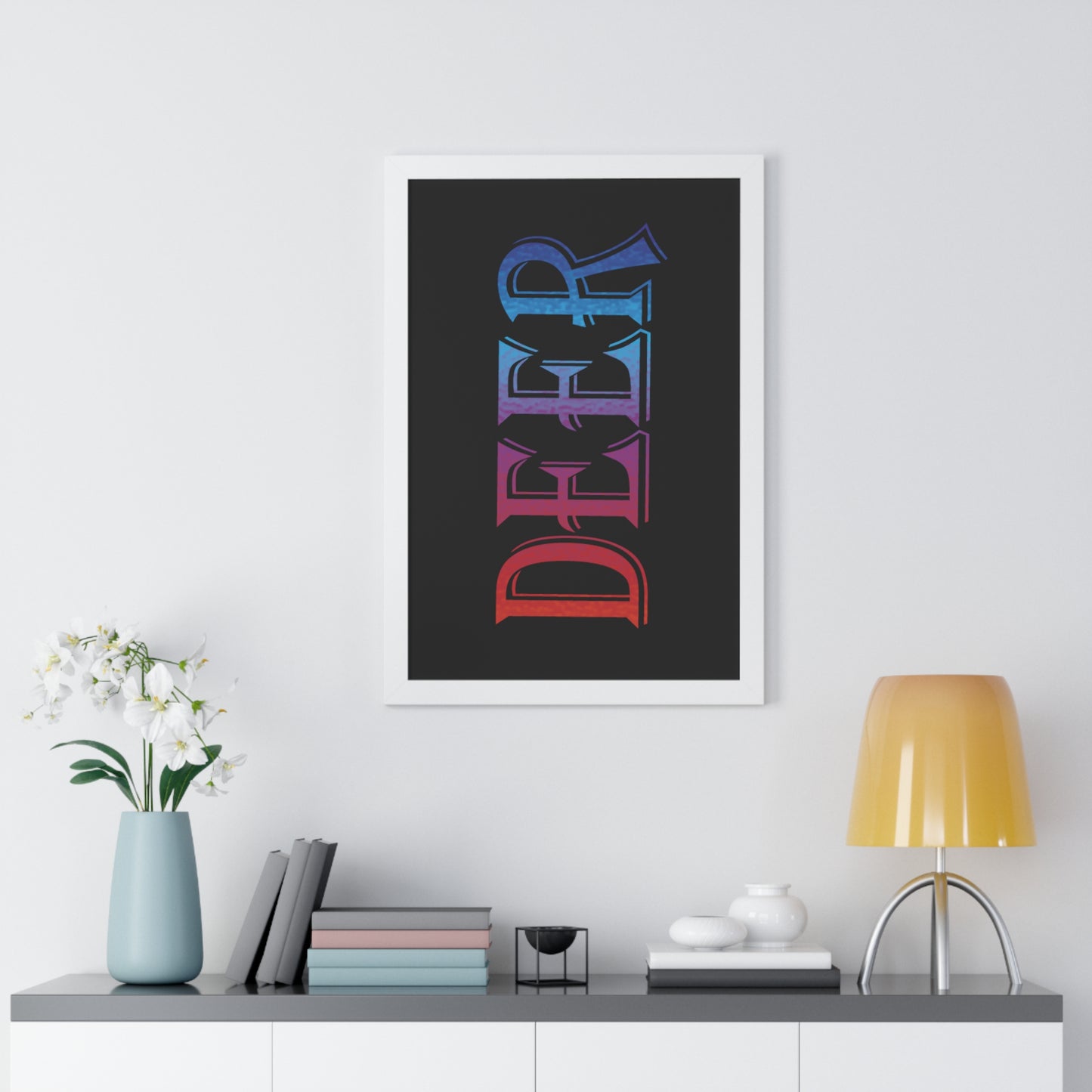 Deer Multi-Coloured Typography Framed Vertical Poster