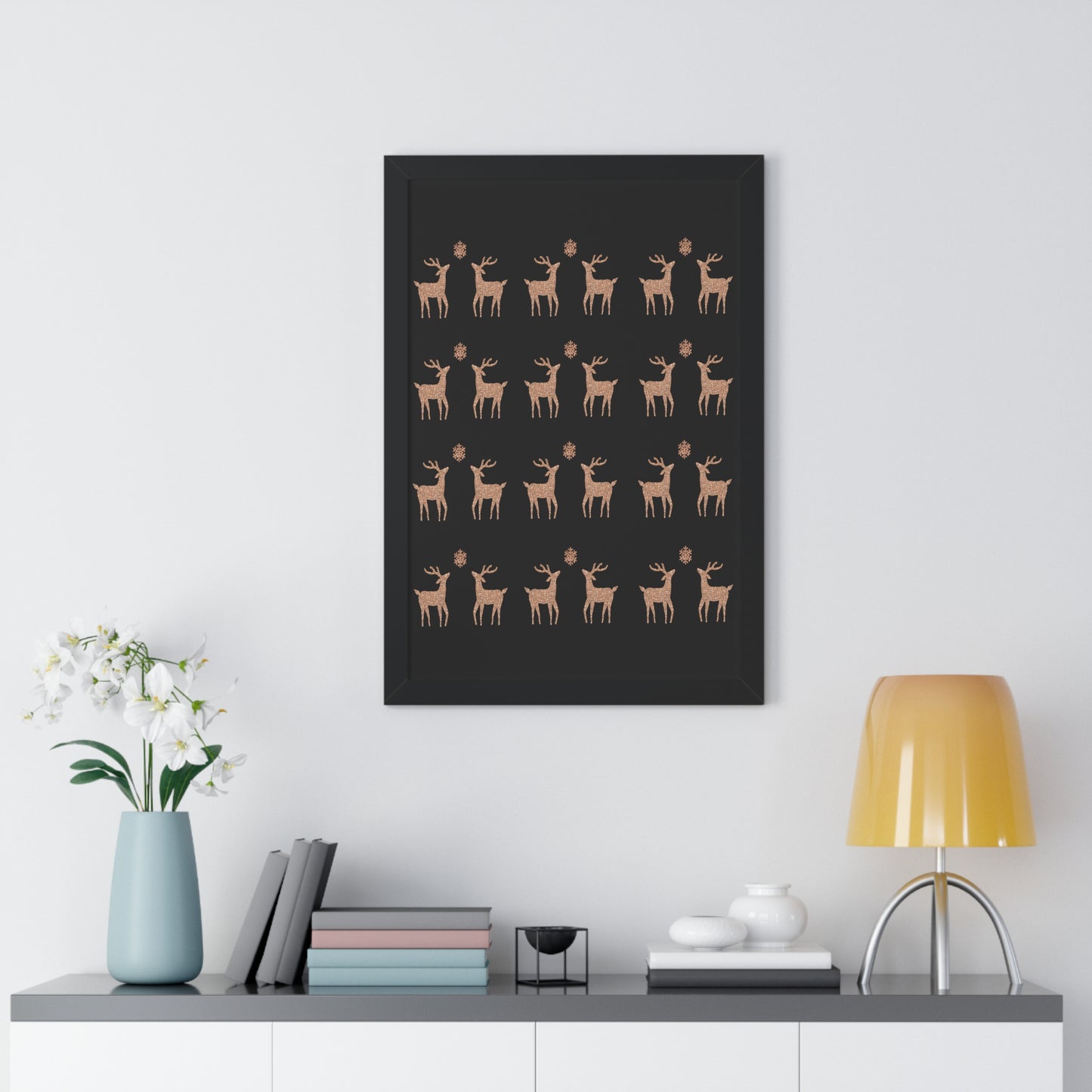 Deer Gold Pattern Framed Vertical Poster