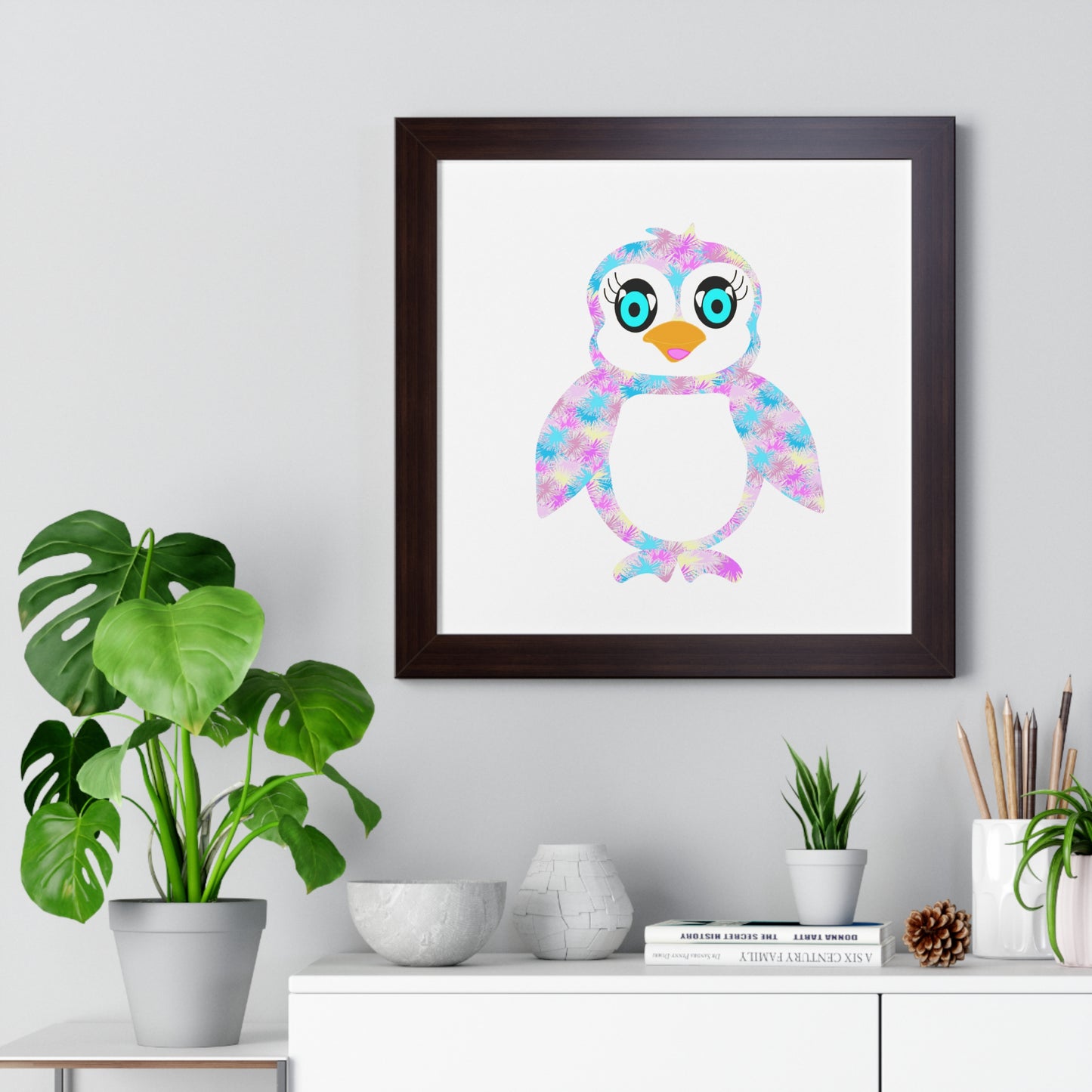 The Penguinies Art Pink Framed Vertical Poster
