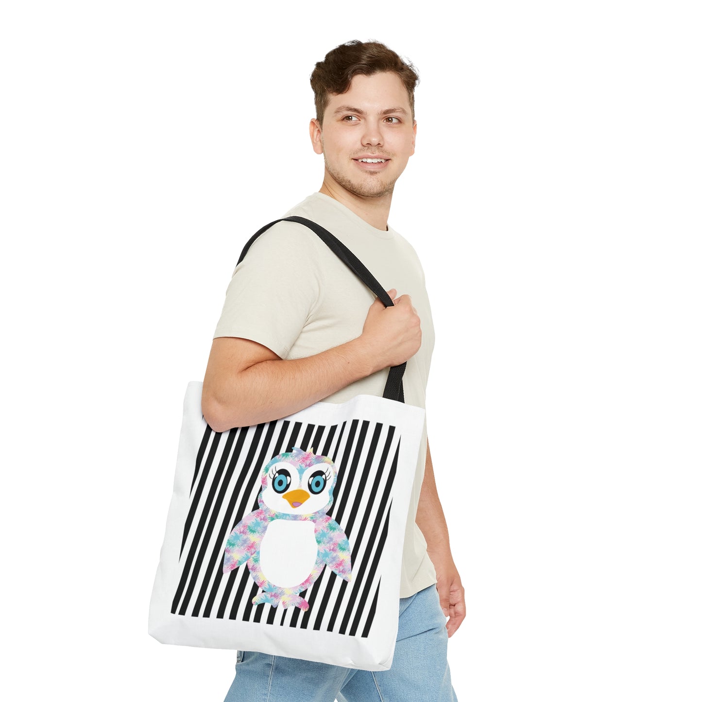Penguinie Black and White Stripes Tote Bag (AOP)