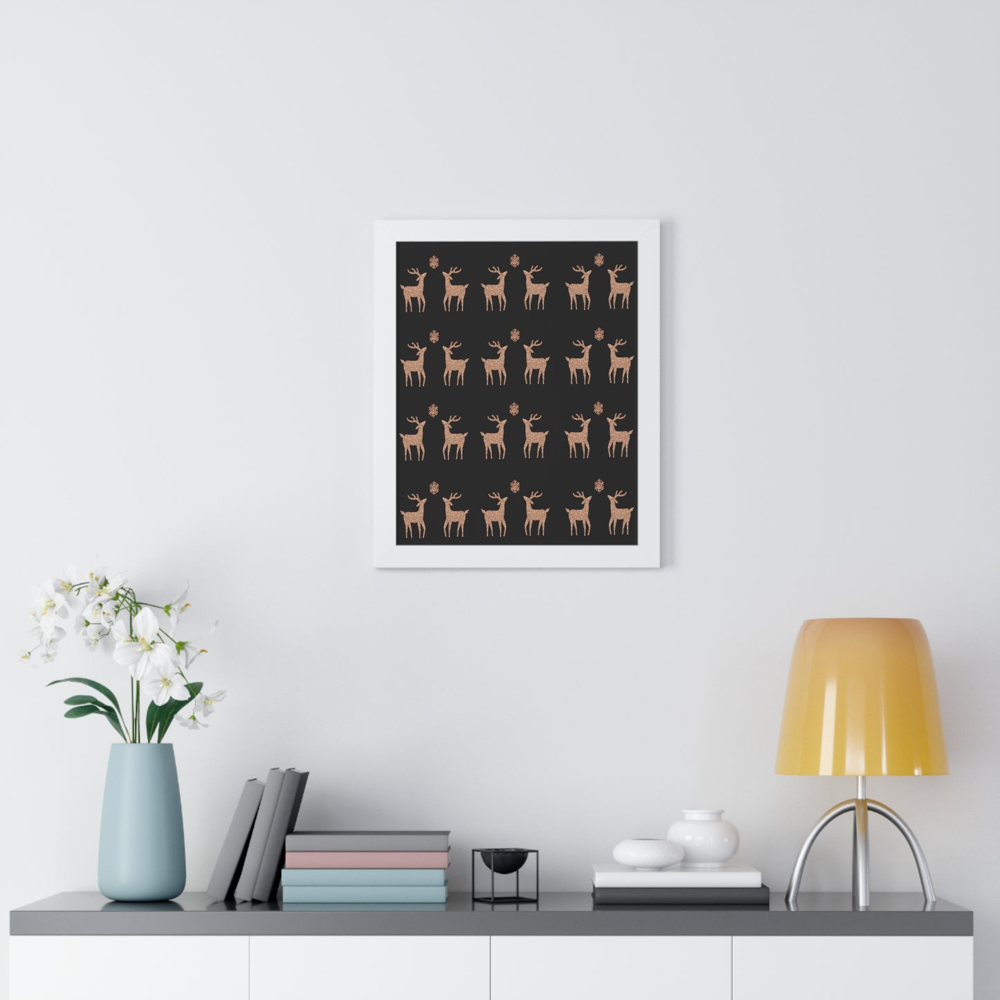 Deer Gold Pattern Framed Vertical Poster