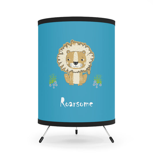 Lion Roarsome Illustration Turquoise, White Writing Tripod Lamp with High-Res Printed Shade, US\CA plug