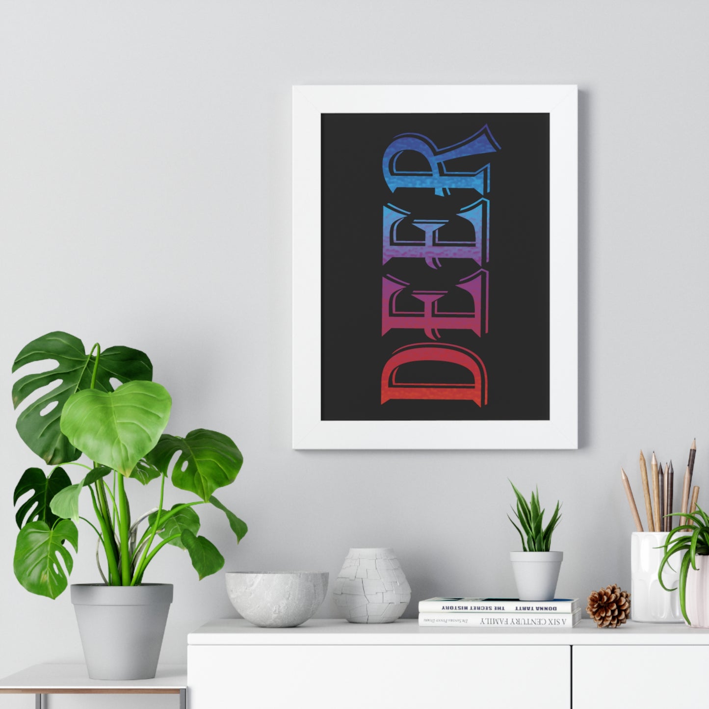Deer Multi-Coloured Typography Framed Vertical Poster