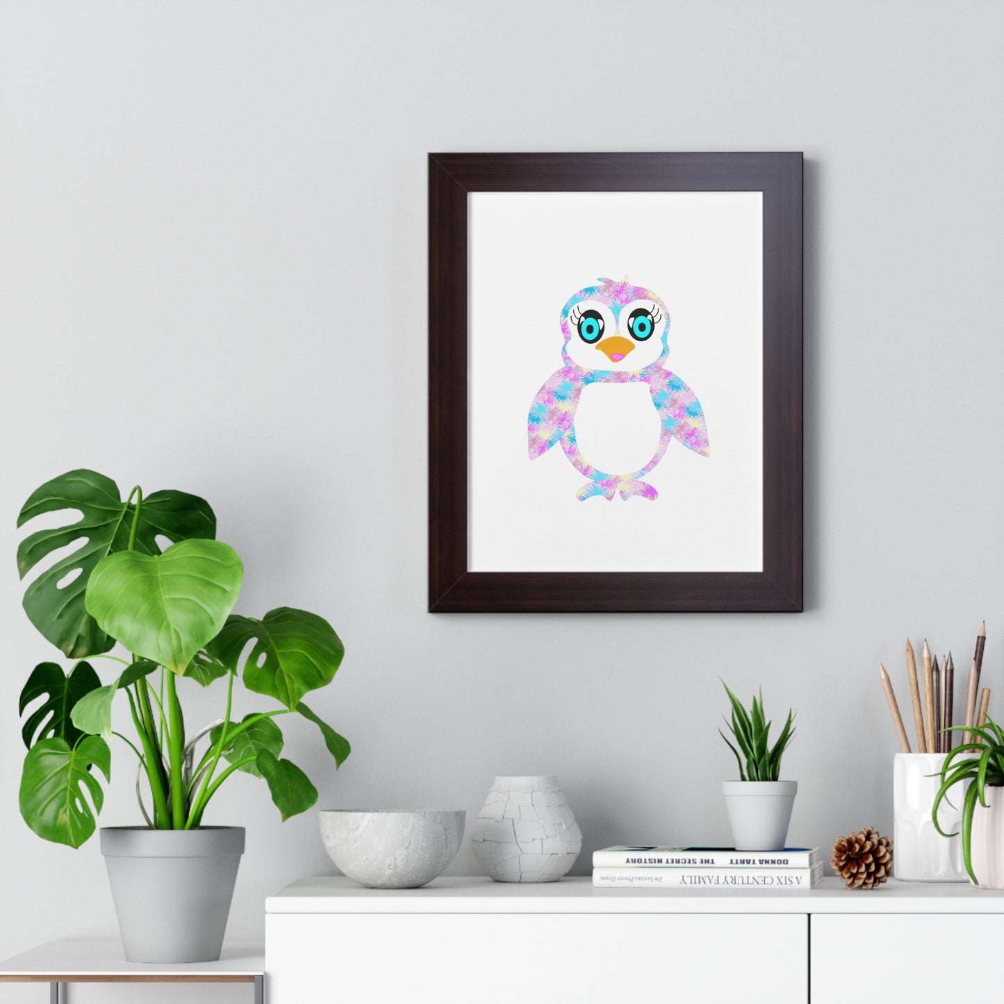 The Penguinies Art Pink Framed Vertical Poster