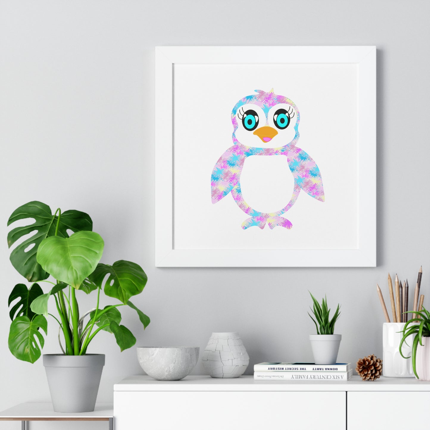 The Penguinies Art Pink Framed Vertical Poster