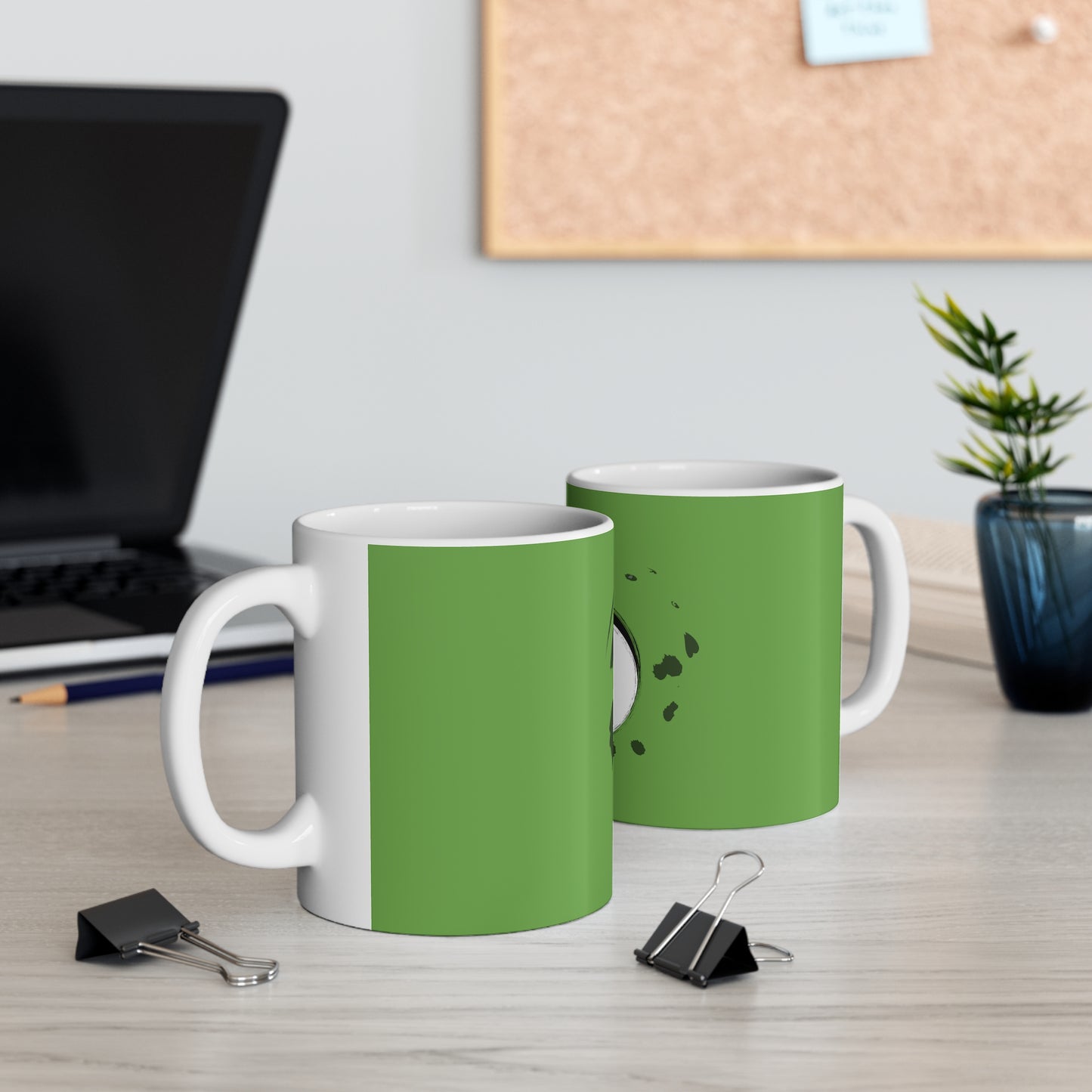 Rabbit Ink Black & White Art Green Mug 11oz