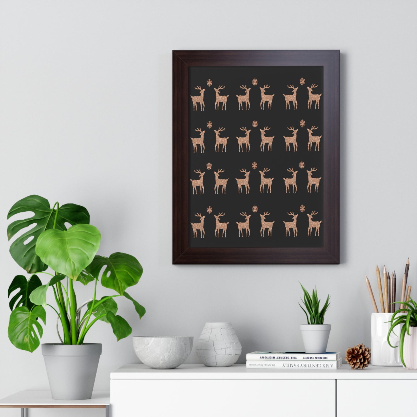 Deer Gold Pattern Framed Vertical Poster