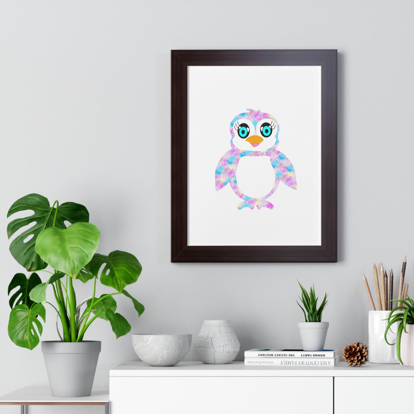 The Penguinies Art Pink Framed Vertical Poster