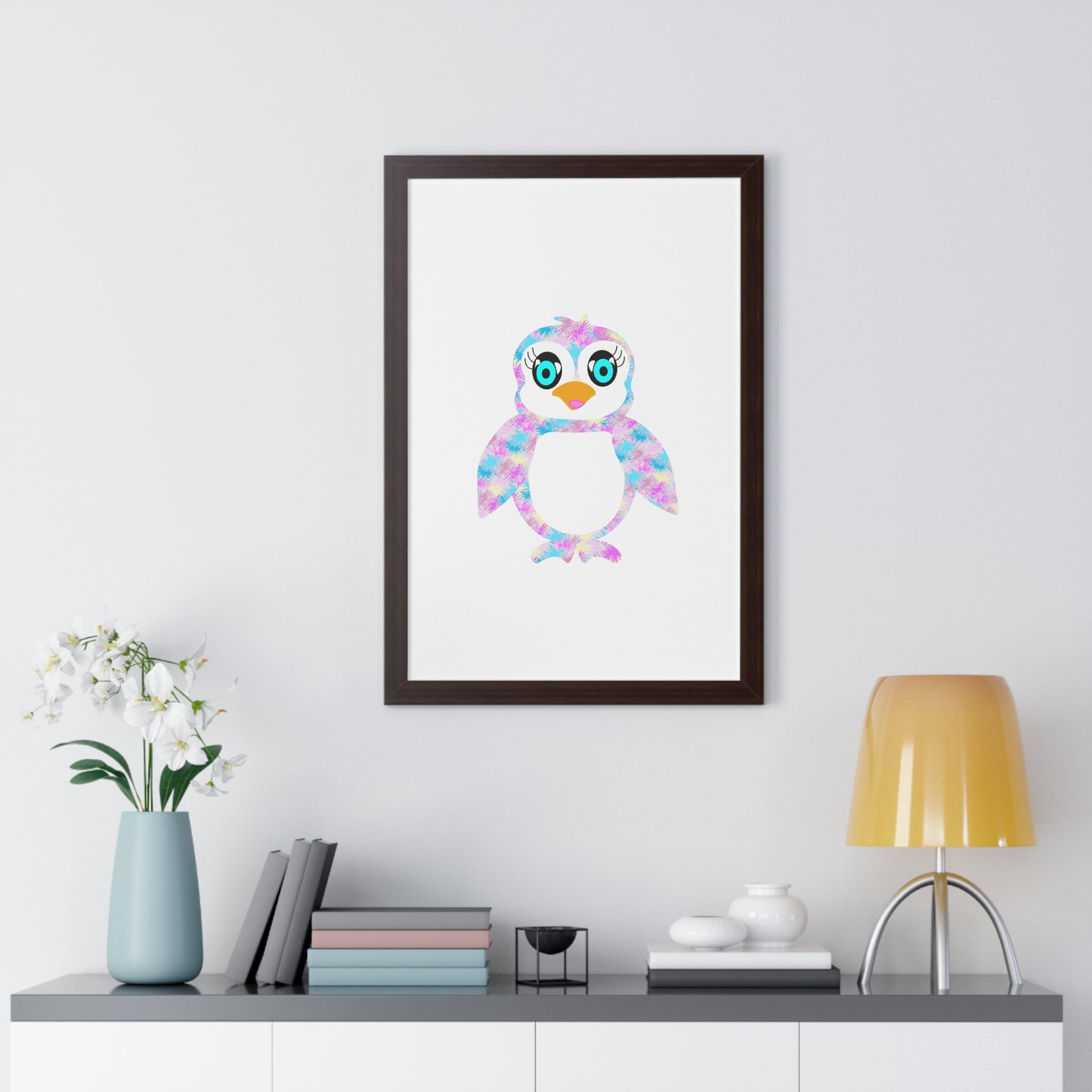 The Penguinies Art Pink Framed Vertical Poster