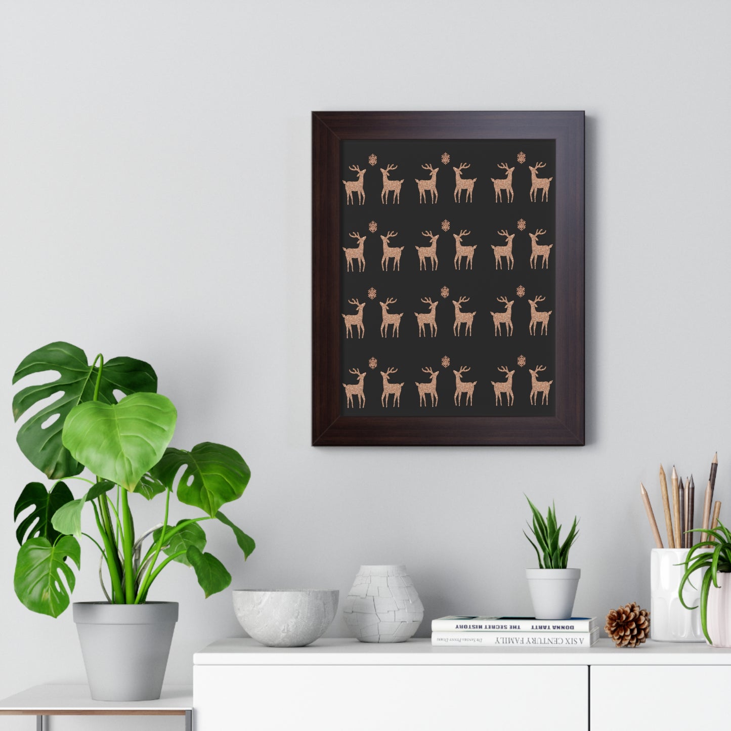 Deer Gold Pattern Framed Vertical Poster