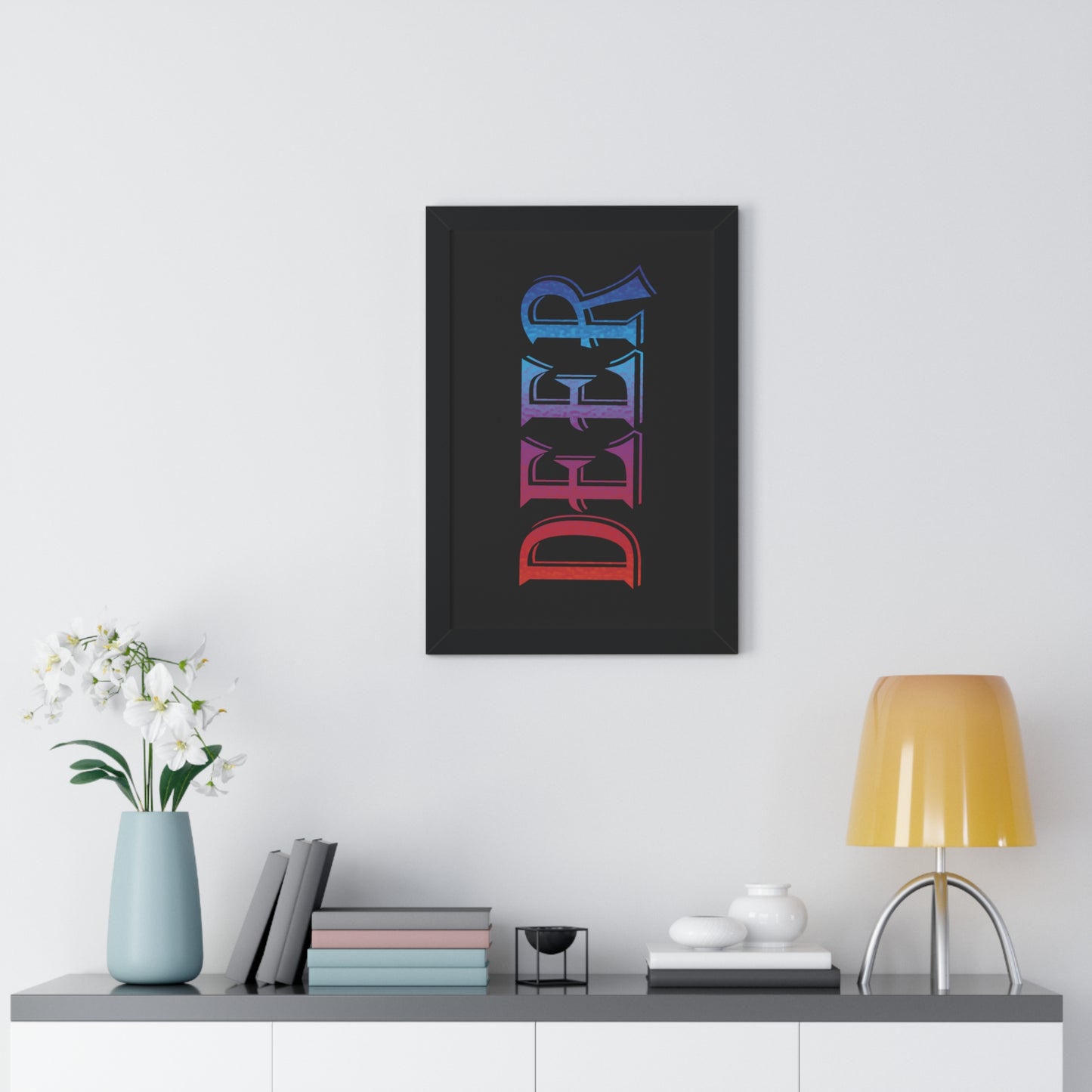 Deer Multi-Coloured Typography Framed Vertical Poster