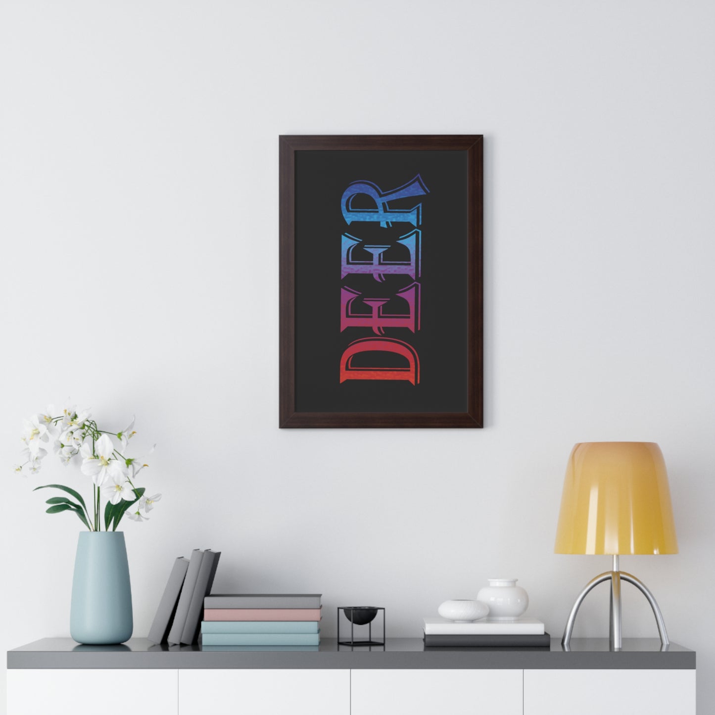 Deer Multi-Coloured Typography Framed Vertical Poster