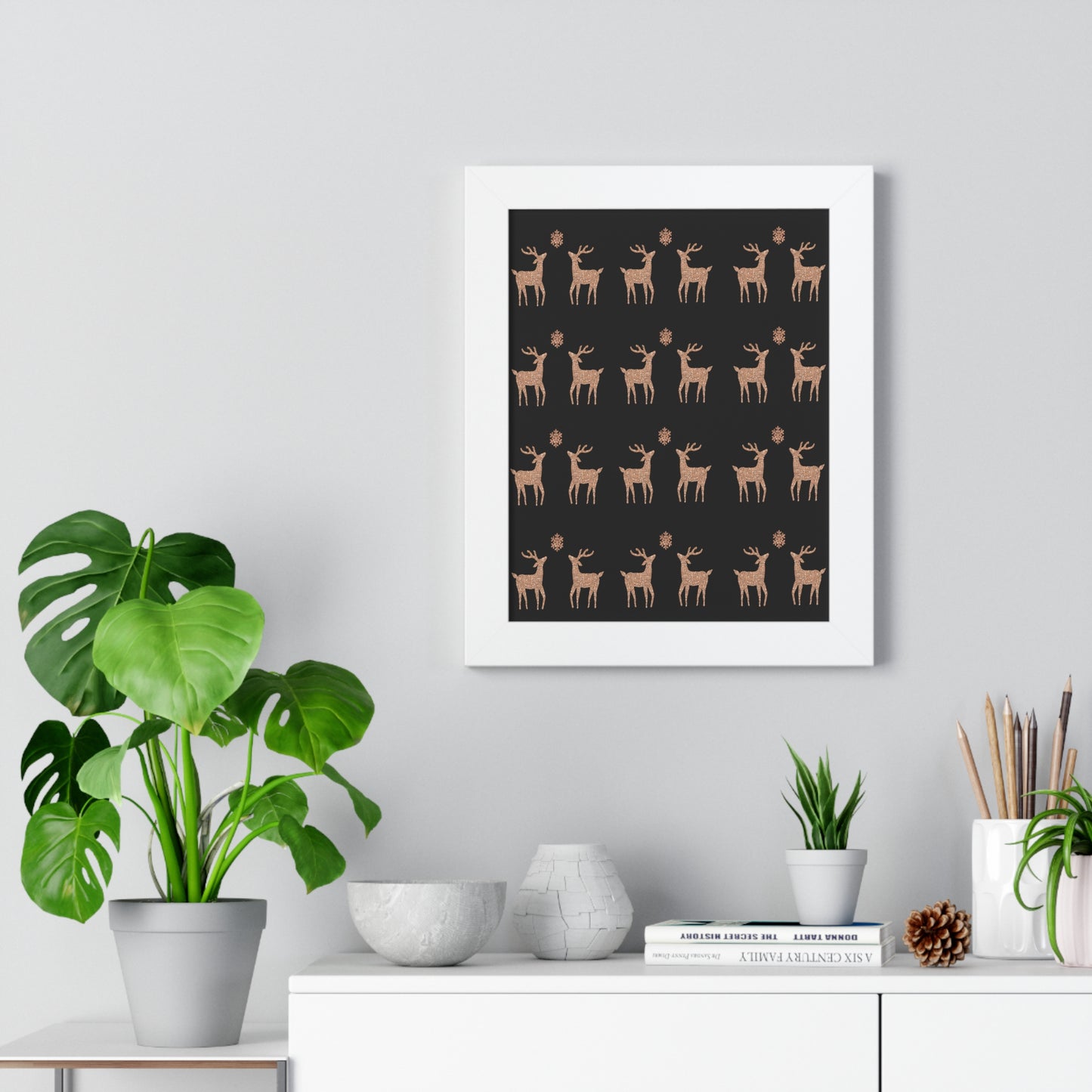 Deer Gold Pattern Framed Vertical Poster