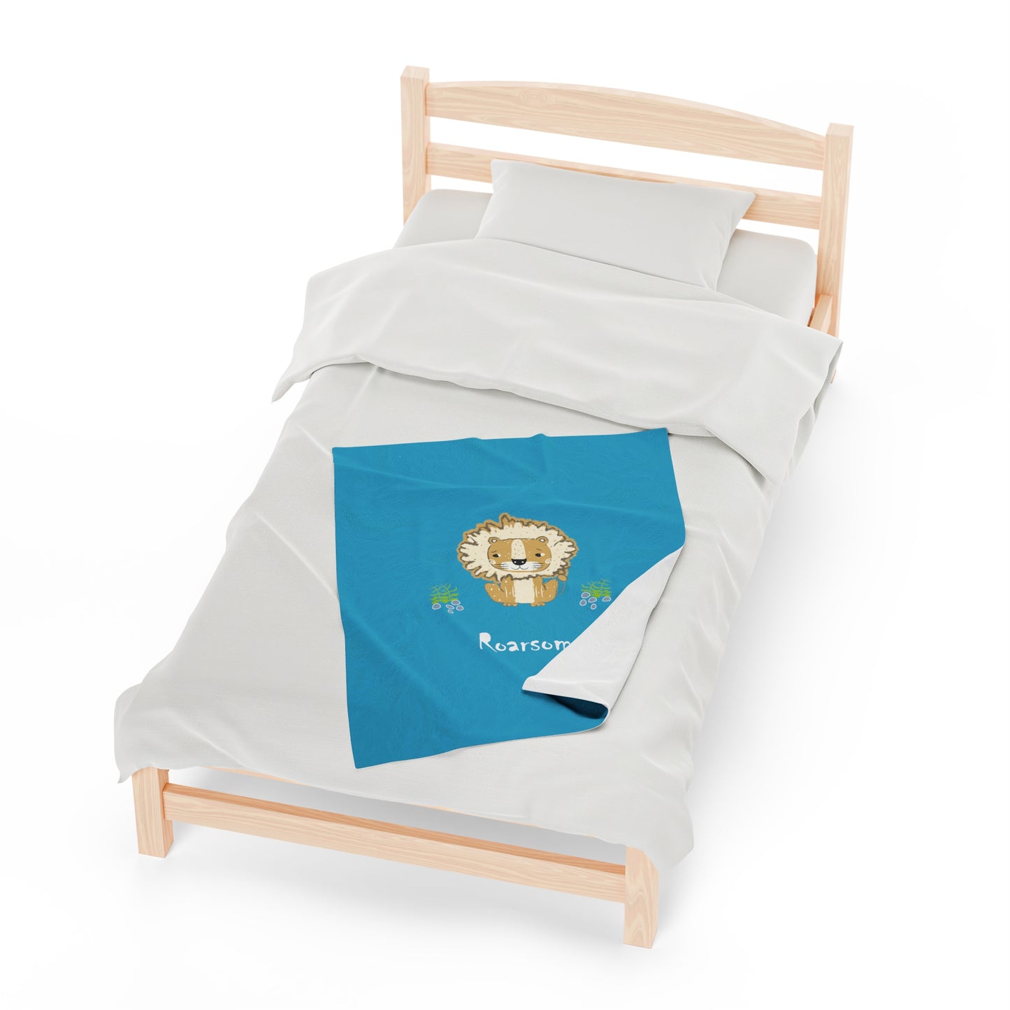 Lion Roarsome Illustration Turquoise Velveteen Plush Blanket