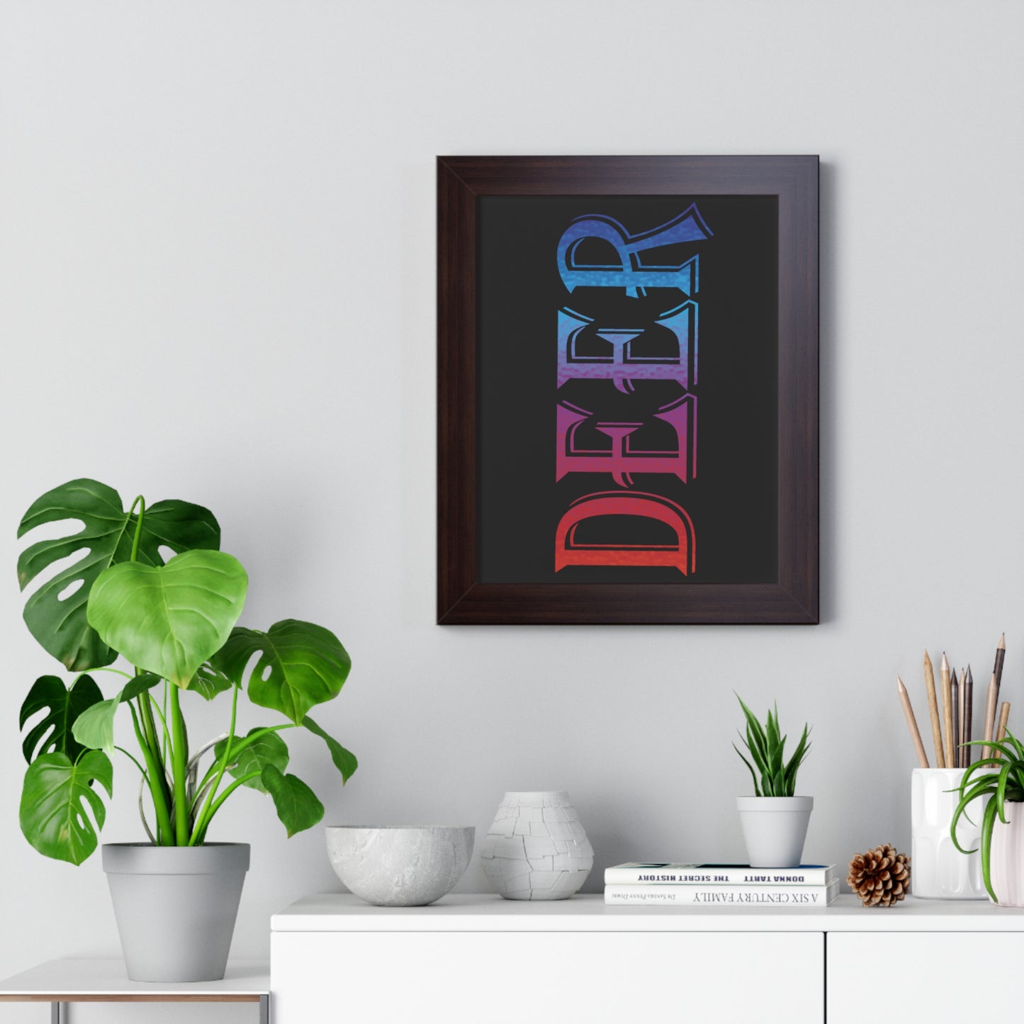 Deer Multi-Coloured Typography Framed Vertical Poster