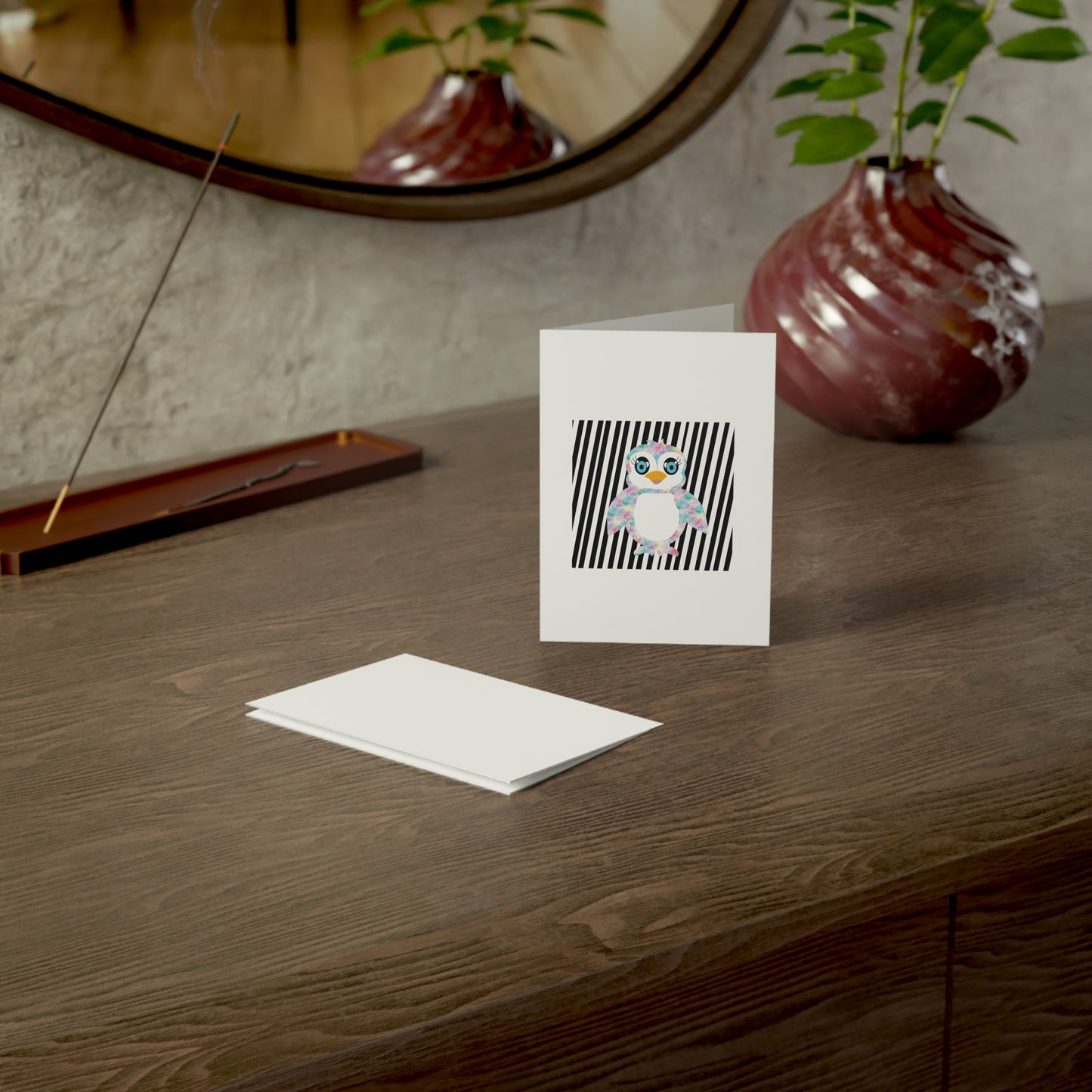 The Penguinies Black & White Stripes Greeting Cards (1, 10, 30, and 50pcs)