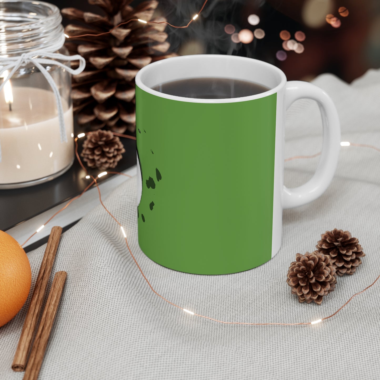 Rabbit Ink Black & White Art Green Mug 11oz