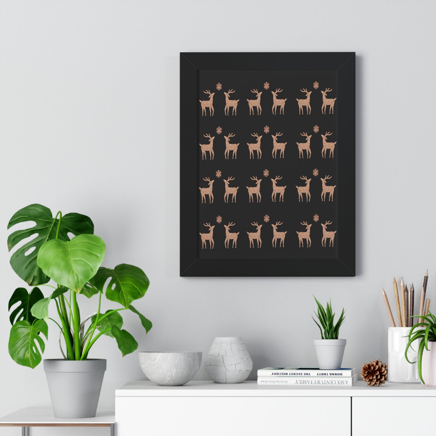 Deer Gold Pattern Framed Vertical Poster