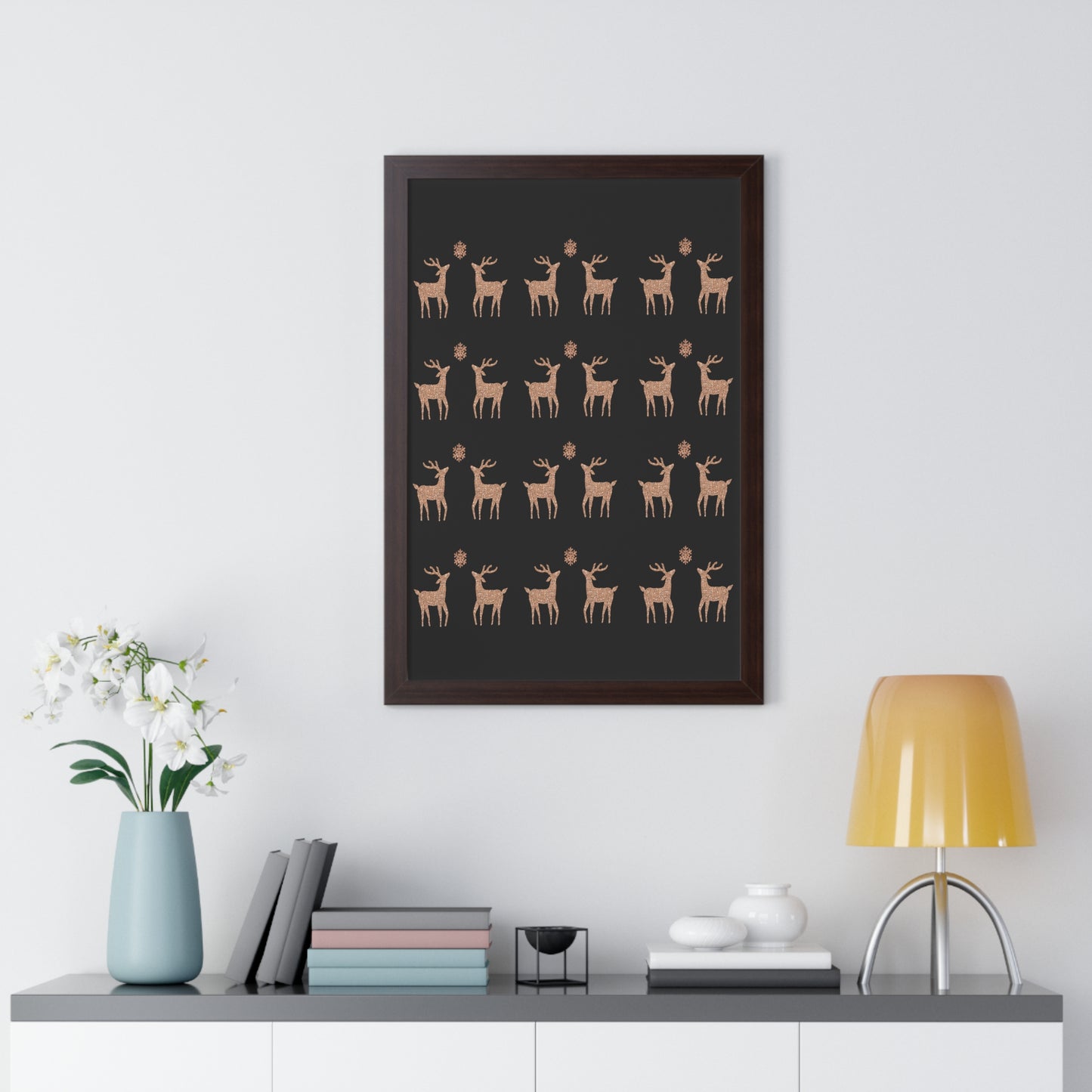 Deer Gold Pattern Framed Vertical Poster