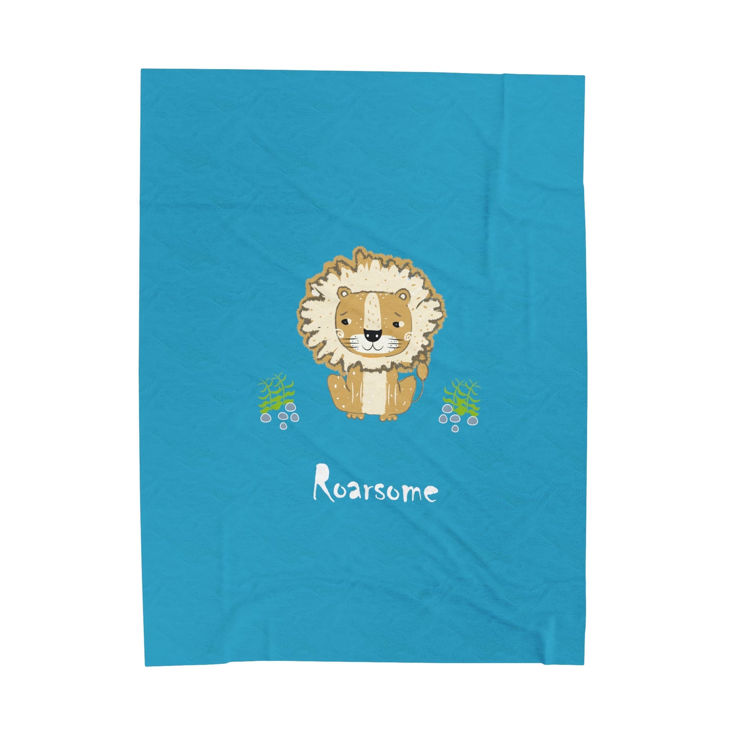 Lion Roarsome Illustration Turquoise Velveteen Plush Blanket