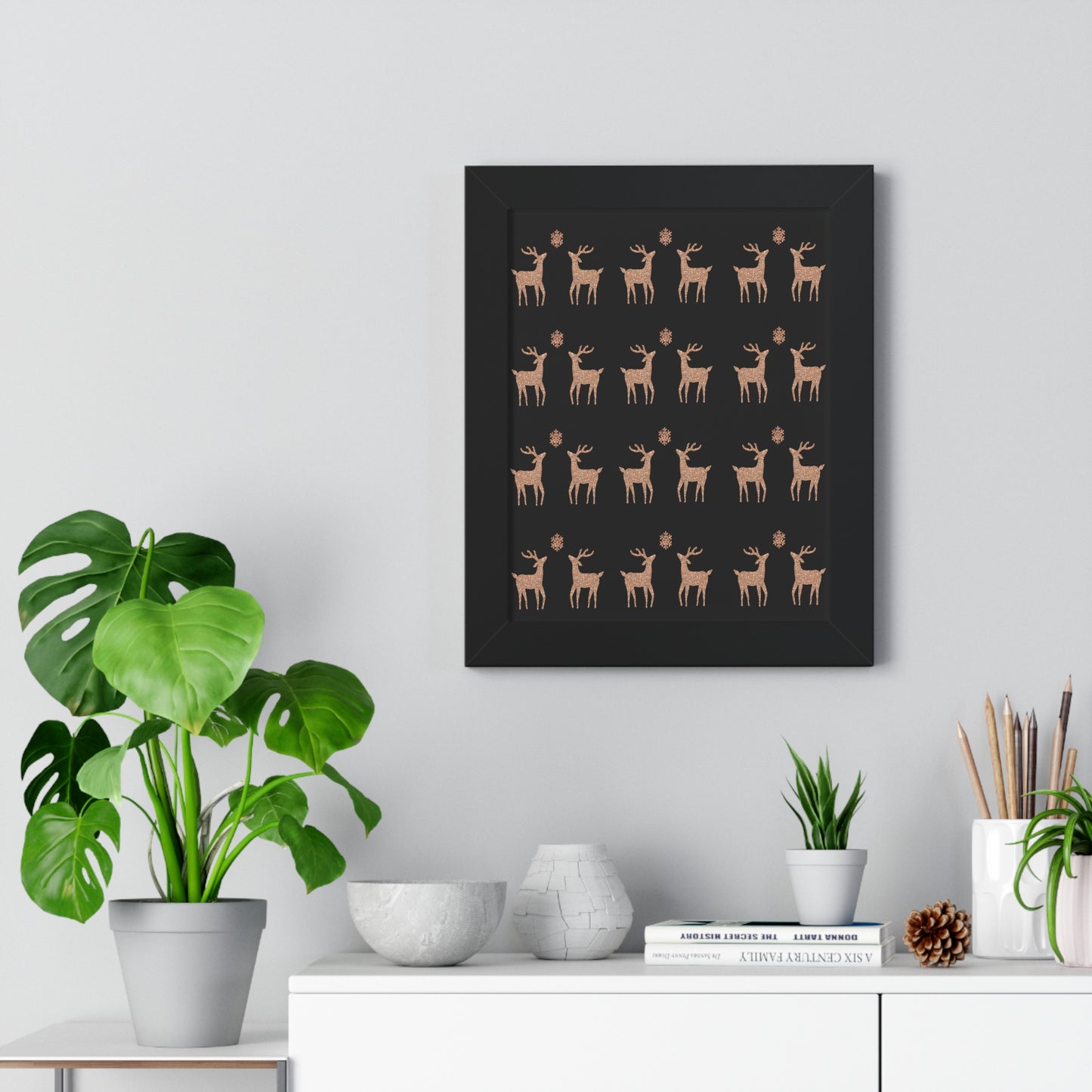 Deer Gold Pattern Framed Vertical Poster